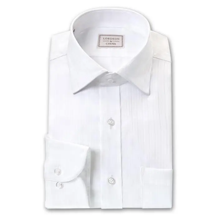 by CHOYA 長袖 ワイシャツ メンズ ワイドカラー 形態安定加工 ホワイト ドビーオルタネイトストライプ 綿100％