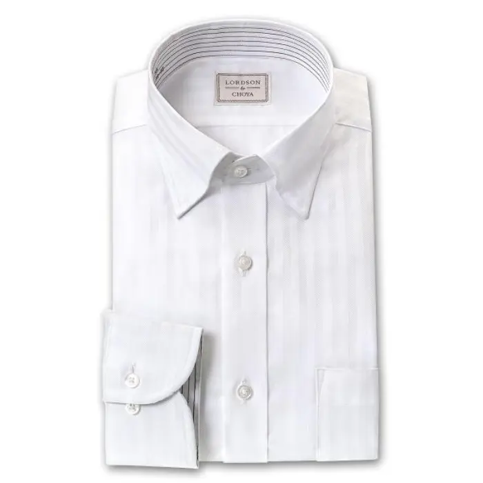 by CHOYA 長袖 ワイシャツ メンズ 形態安定加工 スナップダウンカラー 白 ホワイト ドビーブロックストライプ