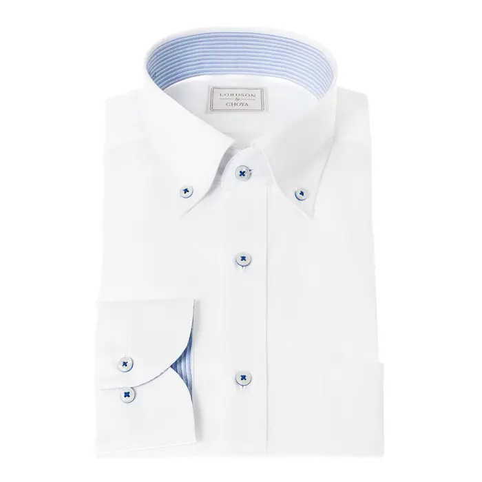LORDSON by CHOYA 長袖 ワイシャツ メンズ 形態安定加工 白ドビーストライプ ホワイト ボタンダウン シャツ 綿100％