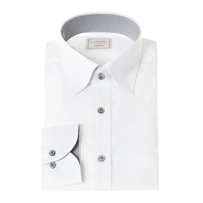 LORDSON by CHOYA 長袖 ワイシャツ メンズ 形態安定加工 白ドビーストライプ ホワイト スナップダウン 綿100％