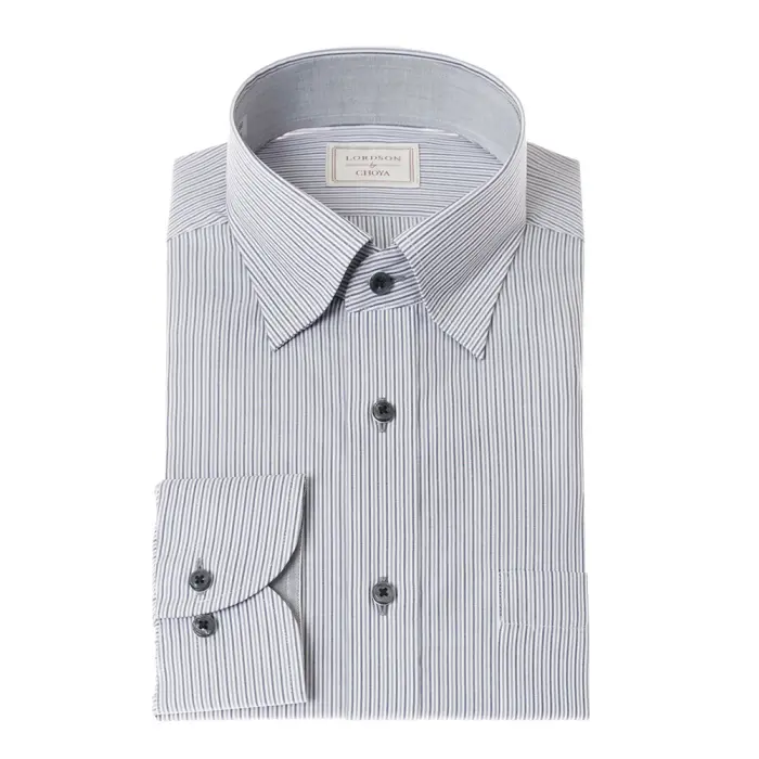 LORDSON by CHOYA 長袖 ワイシャツ メンズ 形態安定加工 ストライプ グレー スナップダウン 綿100％