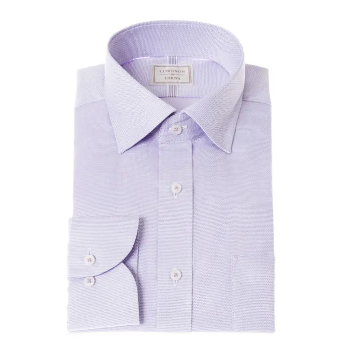 LORDSON by CHOYA 長袖 ワイシャツ メンズ 形態安定加工 パープルドビー ワイドカラー 綿100％