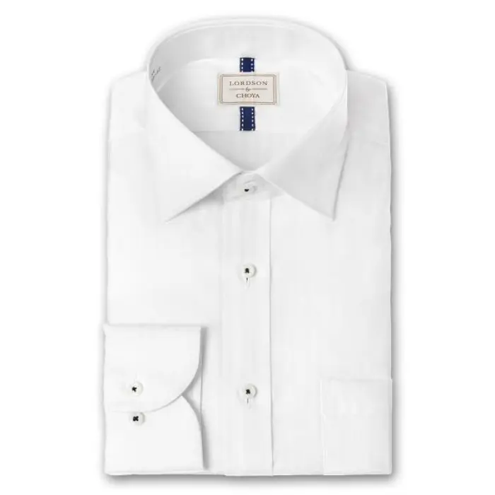 LORDSON by CHOYA 長袖 ワイシャツ メンズ 春夏秋冬 形態安定加工 白ドビーストライプ ワイドカラー シャツ|綿100％ ホワイト
