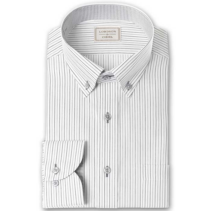 ・商品説明：LORDSONbyCHOYA綿100％形態安定加工ドレスシャツ（標準体）モノトーンストライプのショートボタンダウンシャツ。短めの衿型のため、ノーネクタイでのご着用がおすすめです。襟裏、カフ