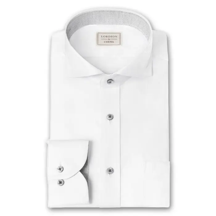 LORDSON by CHOYA 長袖 ワイシャツ メンズ 春夏秋冬 形態安定加工 白ドビーストライプ カッタウェイ シャツ|綿100％ ホワイト