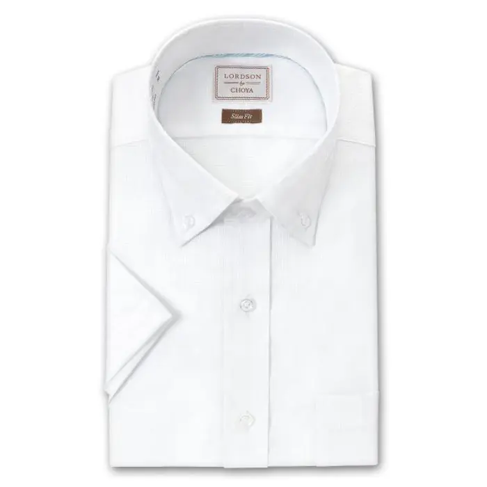 by CHOYA Slim Fit 半袖 ワイシャツ メンズ ボタンダウン 形態安定加工 白ドビー ホワイト スリムフィット 綿100％