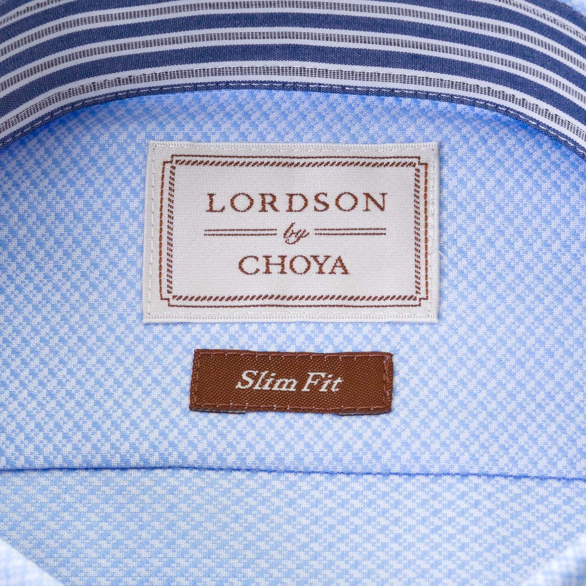 LORDSON by CHOYA 半袖スリムフィット ショートカラーボタンダウン ブルー ワイシャツ