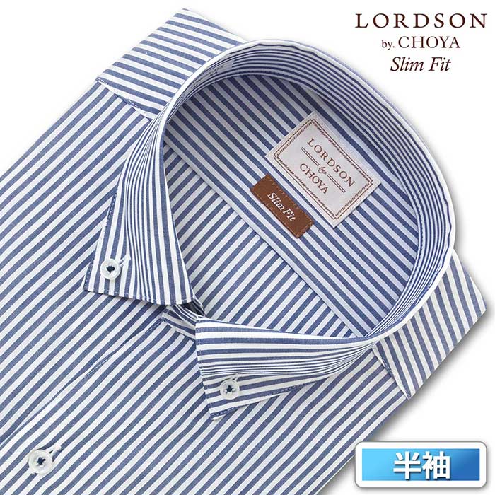 LORDSON by CHOYA 半袖スリムフィット ショートカラーボタンダウン ネイビー ワイシャツ