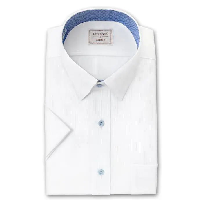 by CHOYA 半袖 ワイシャツ メンズ 夏 形態安定加工 白ドビー スナップダウンシャツ|綿100％ ホワイト
