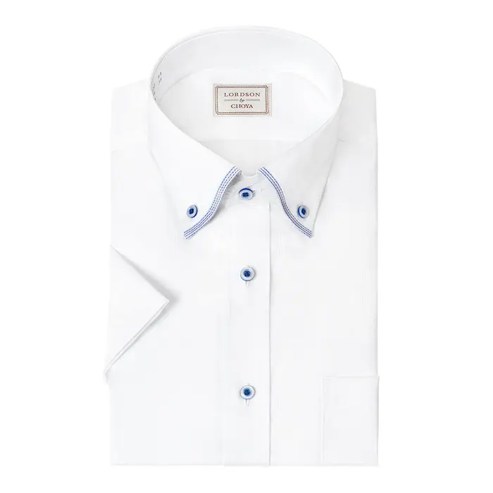 LORDSON by CHOYA 半袖 ワイシャツ メンズ 夏 形態安定加工 ホワイト ドビー マイターカラー ボタンダウン |綿100％ 