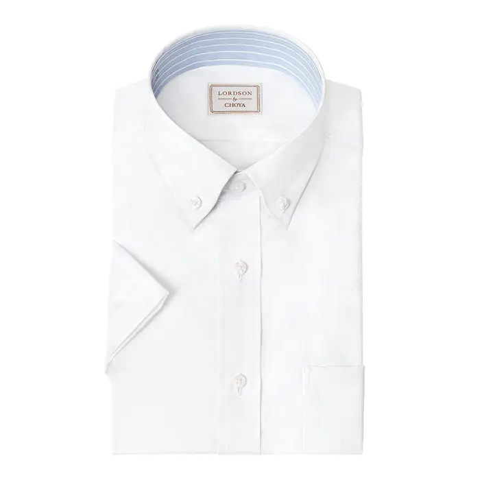 LORDSON by CHOYA 半袖 ワイシャツ メンズ 夏 形態安定加工 ホワイト ドビー ボタンダウン |綿100％ 