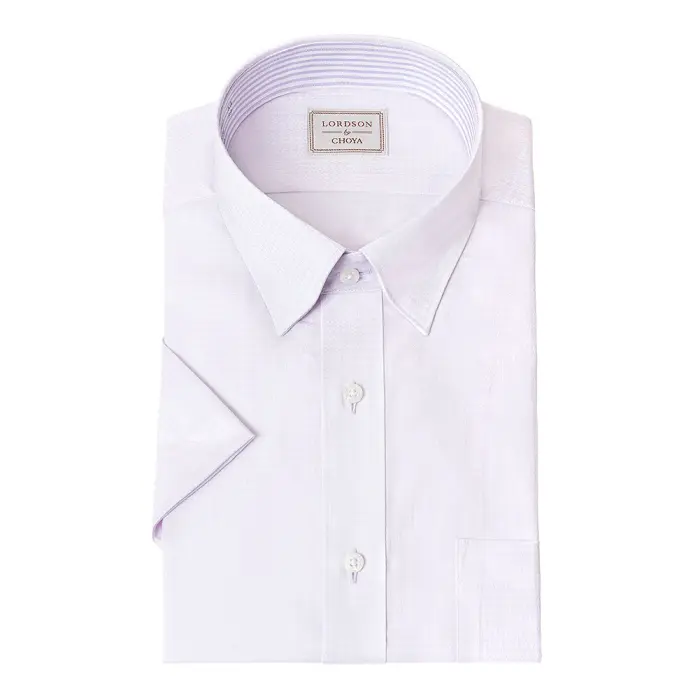 LORDSON by CHOYA 半袖 ワイシャツ メンズ 夏 形態安定加工 パープル ドビー スナップダウン |綿100％ 