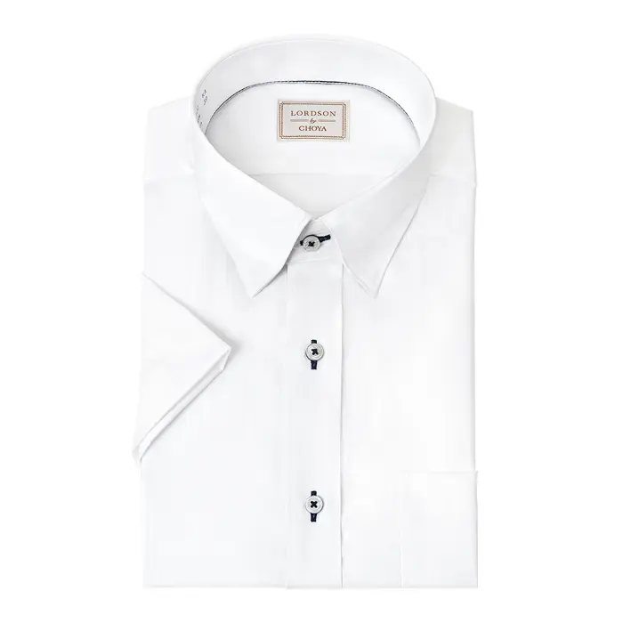 LORDSON by CHOYA 半袖 ワイシャツ メンズ 夏 形態安定加工 ホワイト ドビー スナップダウン |綿100％ 