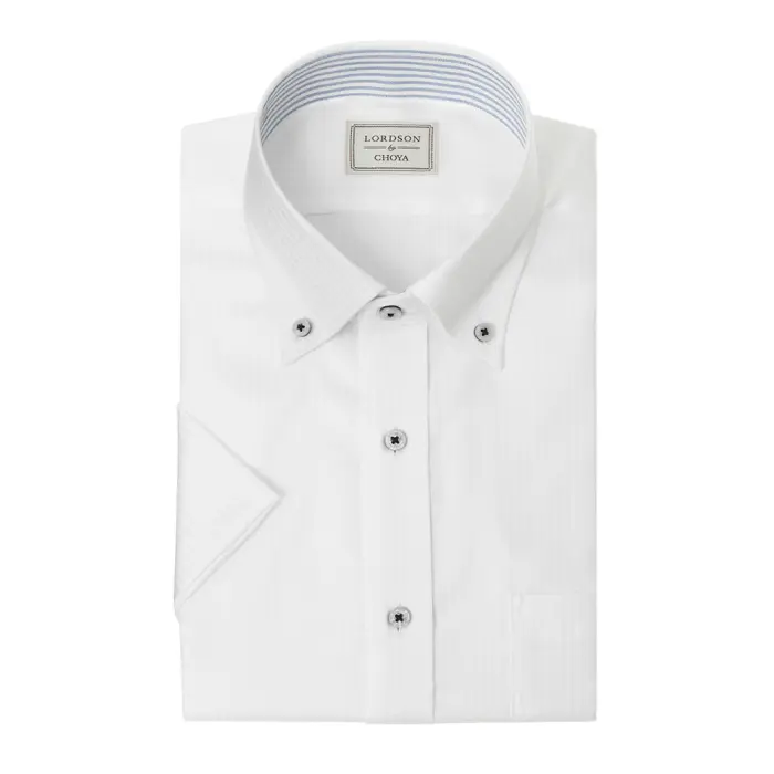 LORDSON by CHOYA 半袖 ワイシャツ メンズ 夏 形態安定加工 ホワイト ドビー ストライプ ボタンダウン |綿100％ 