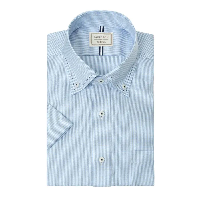 LORDSON by CHOYA 半袖 ワイシャツ メンズ 夏 形態安定加工 ブルー ドビー ボタンダウン |綿100％ 