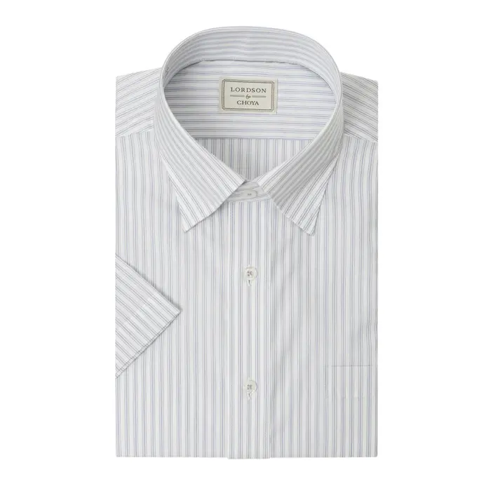 LORDSON by CHOYA 半袖 ワイシャツ メンズ 夏 形態安定加工 パープル ストライプ スナップ |綿100％ 