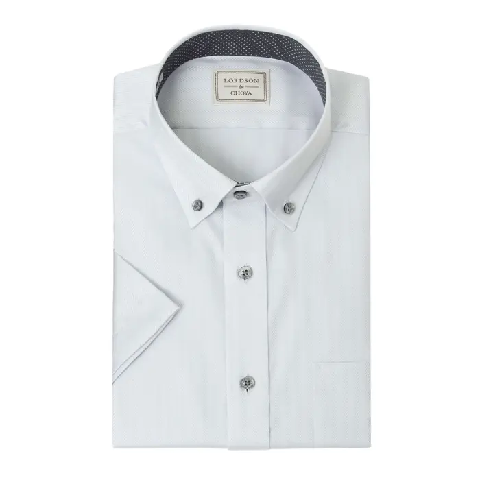 LORDSON by CHOYA 半袖 ワイシャツ メンズ 夏 形態安定加工 グレー ドビー ボタンダウン |綿100％ 