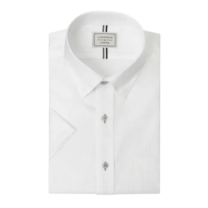 LORDSON by CHOYA 半袖 ワイシャツ メンズ 夏 形態安定加工 白　ドビー ストライプ スナップ |綿100％ 