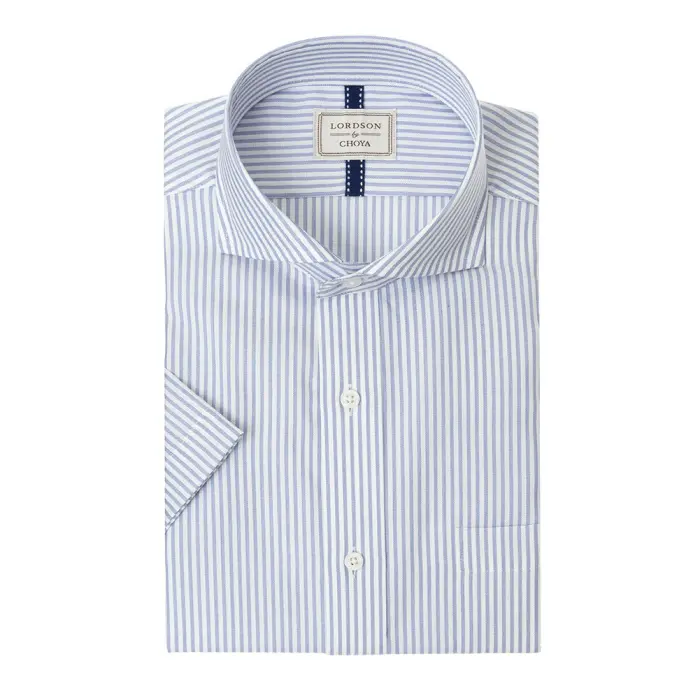 LORDSON by CHOYA 半袖 ワイシャツ メンズ 夏 形態安定加工 ブルー ネイビー ストライプ カッタウェイ |綿100％ 