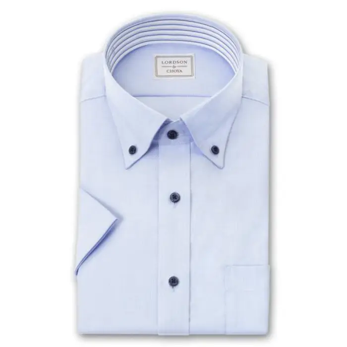 LORDSON Yシャツ 半袖 ワイシャツ メンズ 夏 形態安定 ブルードビー ボタンダウンシャツ 綿100% 青 LORDSON by CHOYA