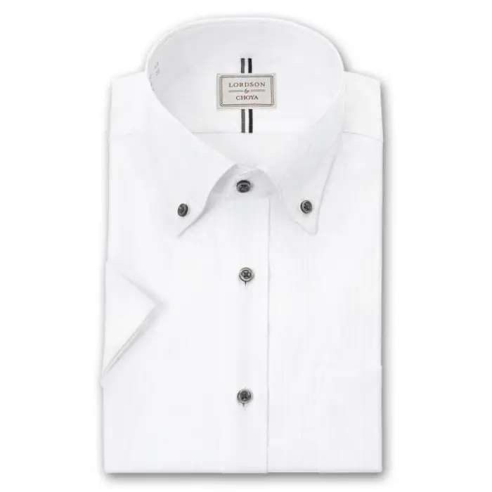 LORDSON Yシャツ 半袖 ワイシャツ メンズ 夏 形態安定 白ドビーストライプ ボタンダウンシャツ 綿100% ホワイト LORDSON by CHOYA