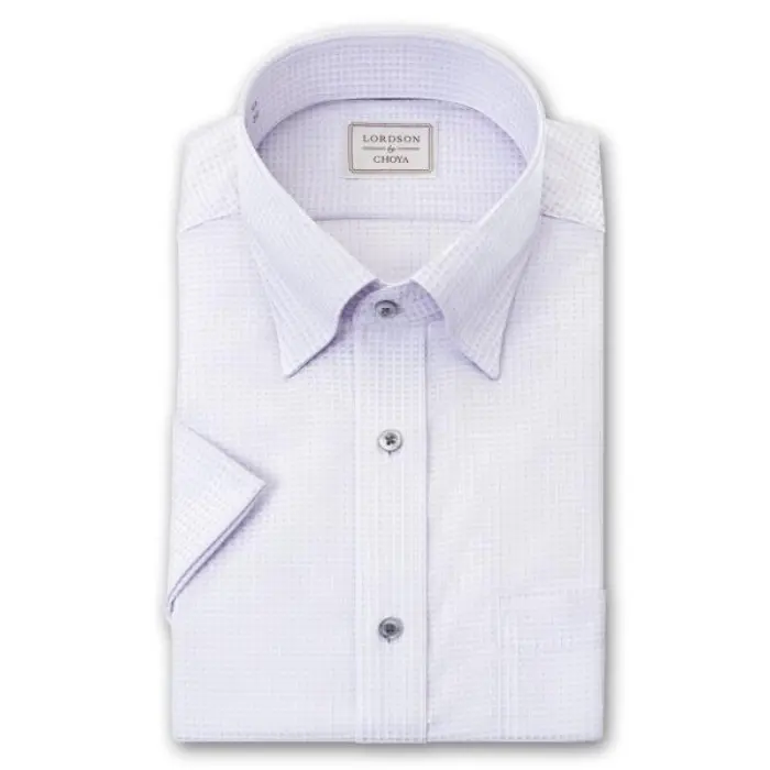 LORDSON Yシャツ 半袖 ワイシャツ メンズ 夏 形態安定 パープルドビー スナップダウンシャツ 綿100% 紫 LORDSON by CHOYA