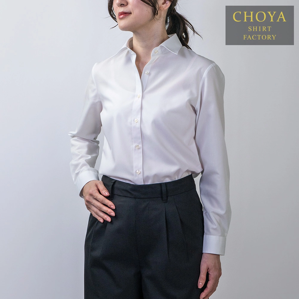 ブラウス 無地 ホワイト レギュラーカラー アポロコット CHOYA SHIRT FACTORY