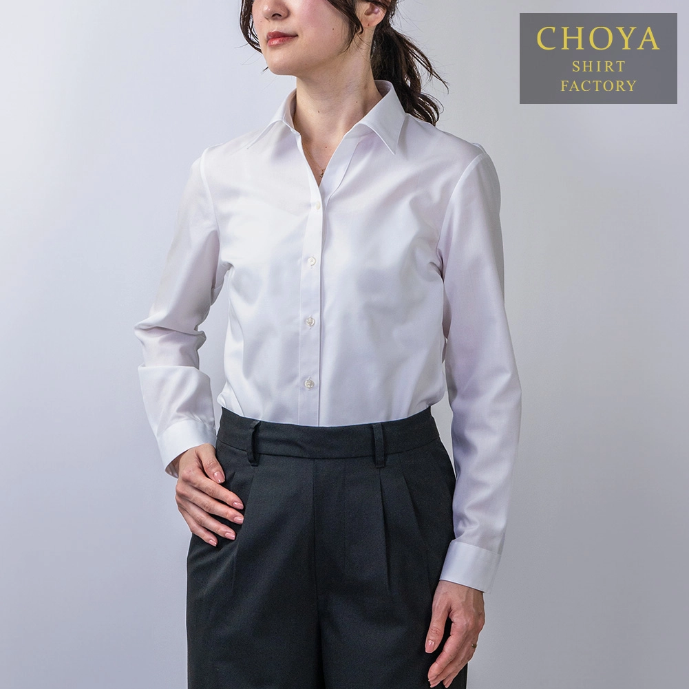 ブラウス 無地 ホワイト スキッパーシャツ アポロコット CHOYA SHIRT FACTORY