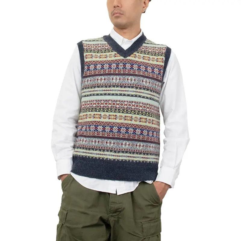 ニット ベスト フェアアイル アメトラ アイビー ネイビー 紺 メンズ