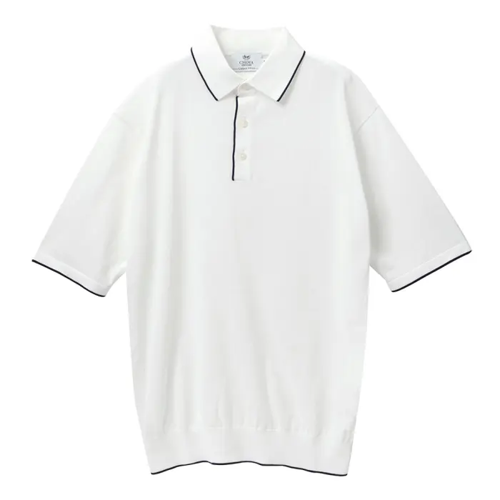 ニットシャツ CHOYA URBAN STYLE  ニット 鹿の子ニット 半袖 ポロシャツ 白 ホワイト 抗菌 防臭 綿100％