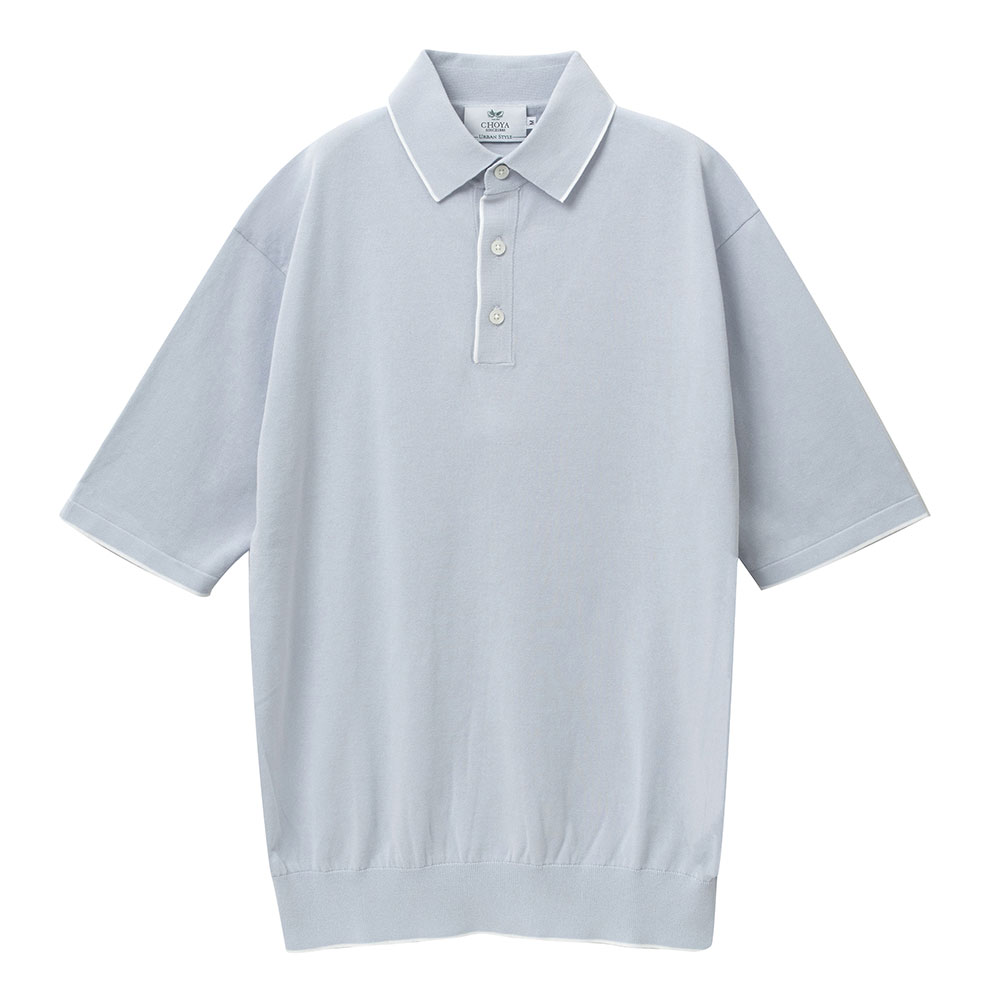 ニットシャツ CHOYA URBAN STYLE  ニット 天竺編み 半袖 ポロシャツ ブルー サックス 抗菌 防臭 綿100％