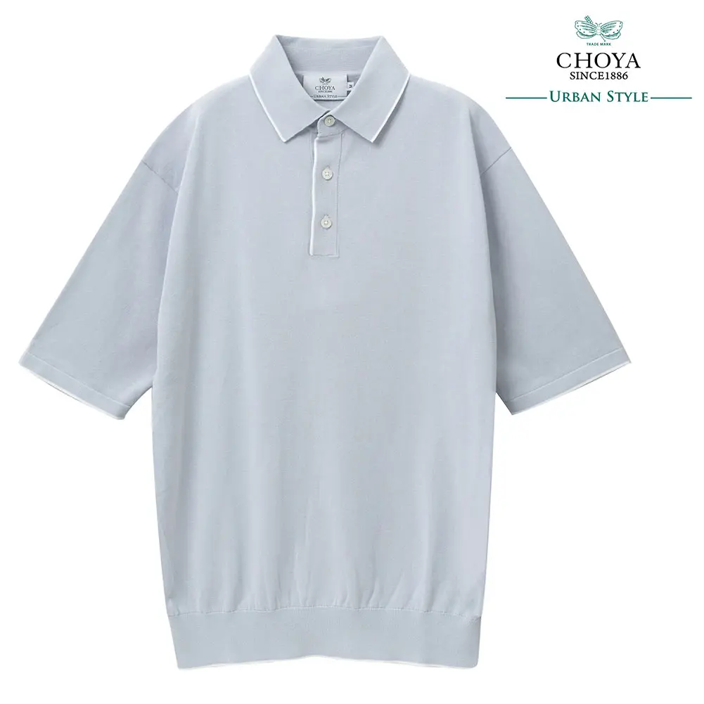ニットシャツ CHOYA URBAN STYLE  ニット 天竺編み 半袖 ポロシャツ ブルー サックス 抗菌 防臭 綿100％