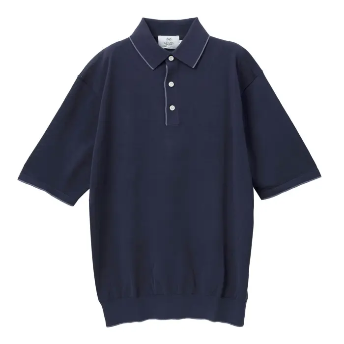 ニットシャツ CHOYA URBAN STYLE  ニット 鹿の子ニット 半袖 ポロシャツ ネイビー 紺 抗菌 防臭 綿100％