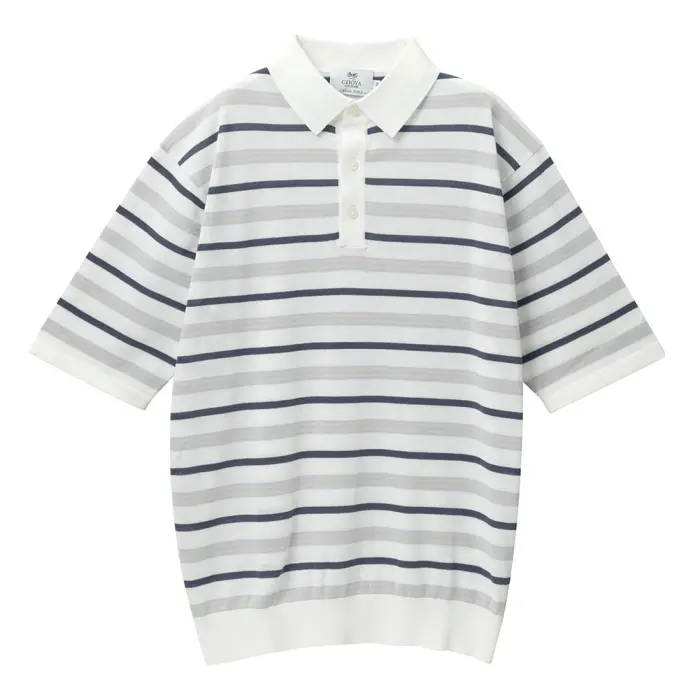 ニットシャツ CHOYA URBAN STYLE  ニット 鹿の子ニット 半袖 ポロシャツ グレー ボーダー 抗菌 防臭 綿100％