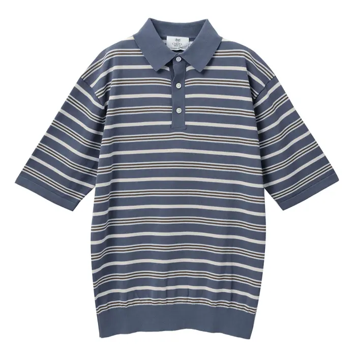 ニットシャツ CHOYA URBAN STYLE  ニット 鹿の子ニット 半袖 ポロシャツ ネイビー ボーダー 抗菌 防臭 綿100％