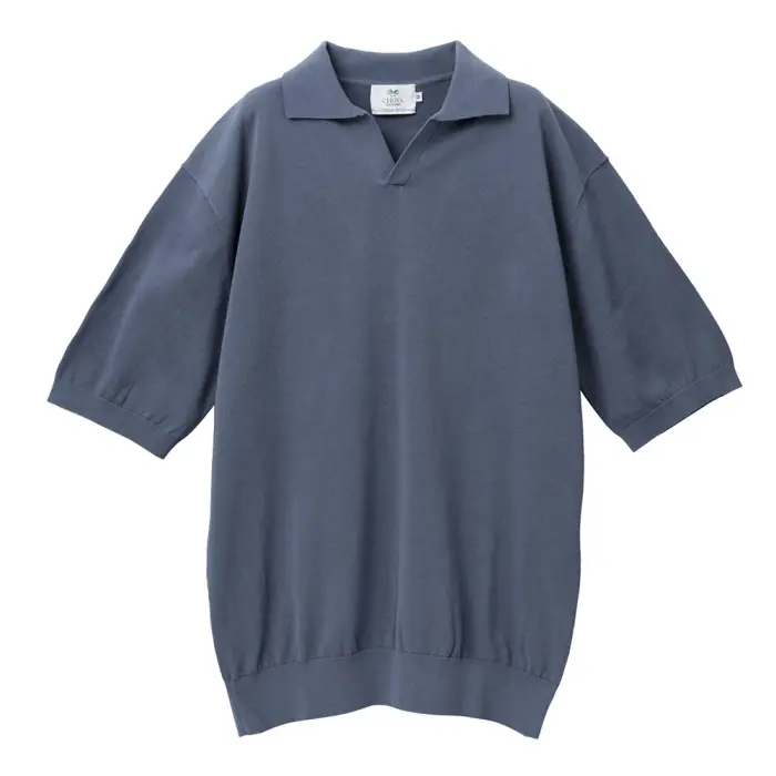 ニットシャツ CHOYA URBAN STYLE  ニット 鹿の子ニット 半袖 ポロシャツ スキッパー ネイビー 紺 抗菌 防臭 綿100％