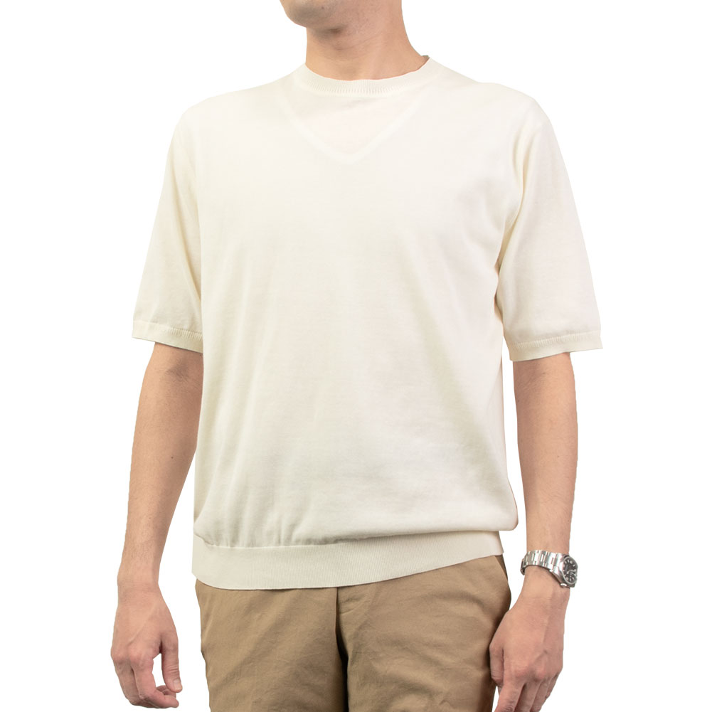 CHOYA URBAN STYLE  サマーニット 天竺編み 天竺ニット 半袖 夏 白 オフホワイト  ビジカジ オフィスカジュアル 抗菌 防臭 綿100％