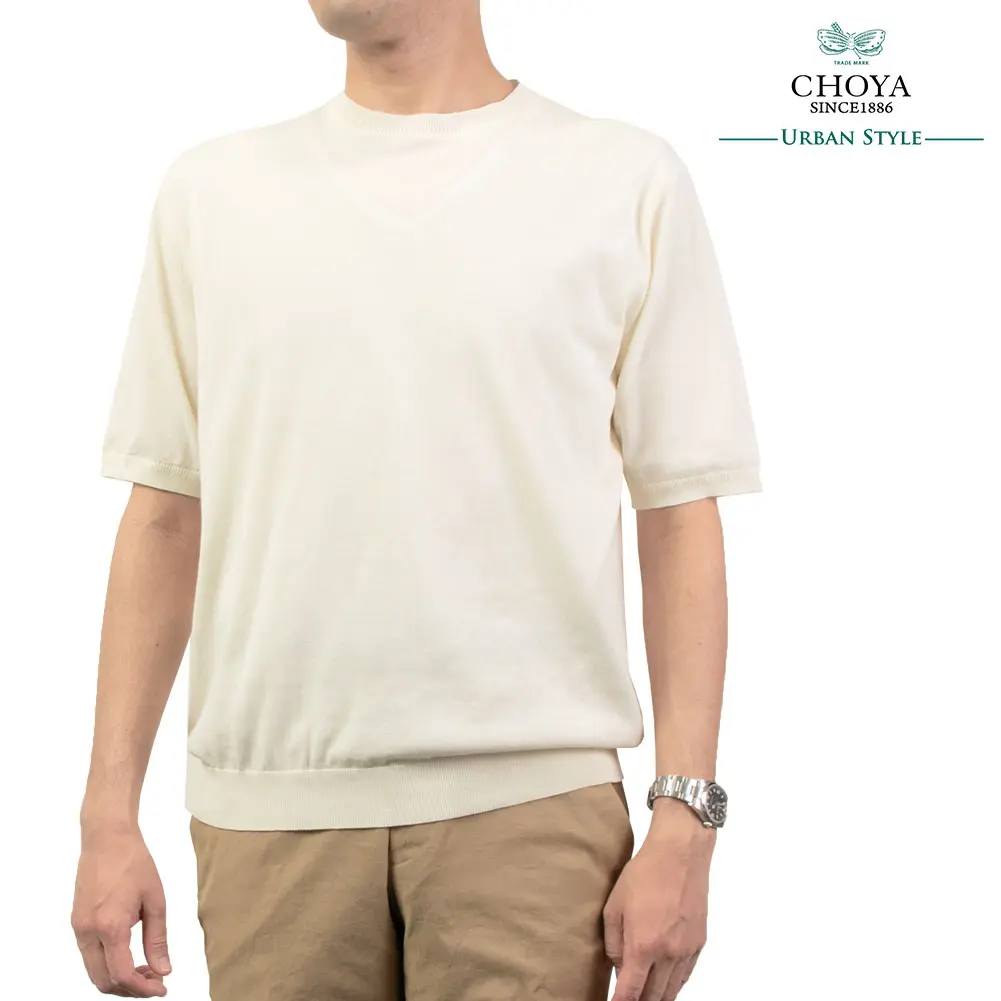 CHOYA URBAN STYLE  サマーニット 天竺編み 天竺ニット 半袖 夏 白 オフホワイト  ビジカジ オフィスカジュアル 抗菌 防臭 綿100％