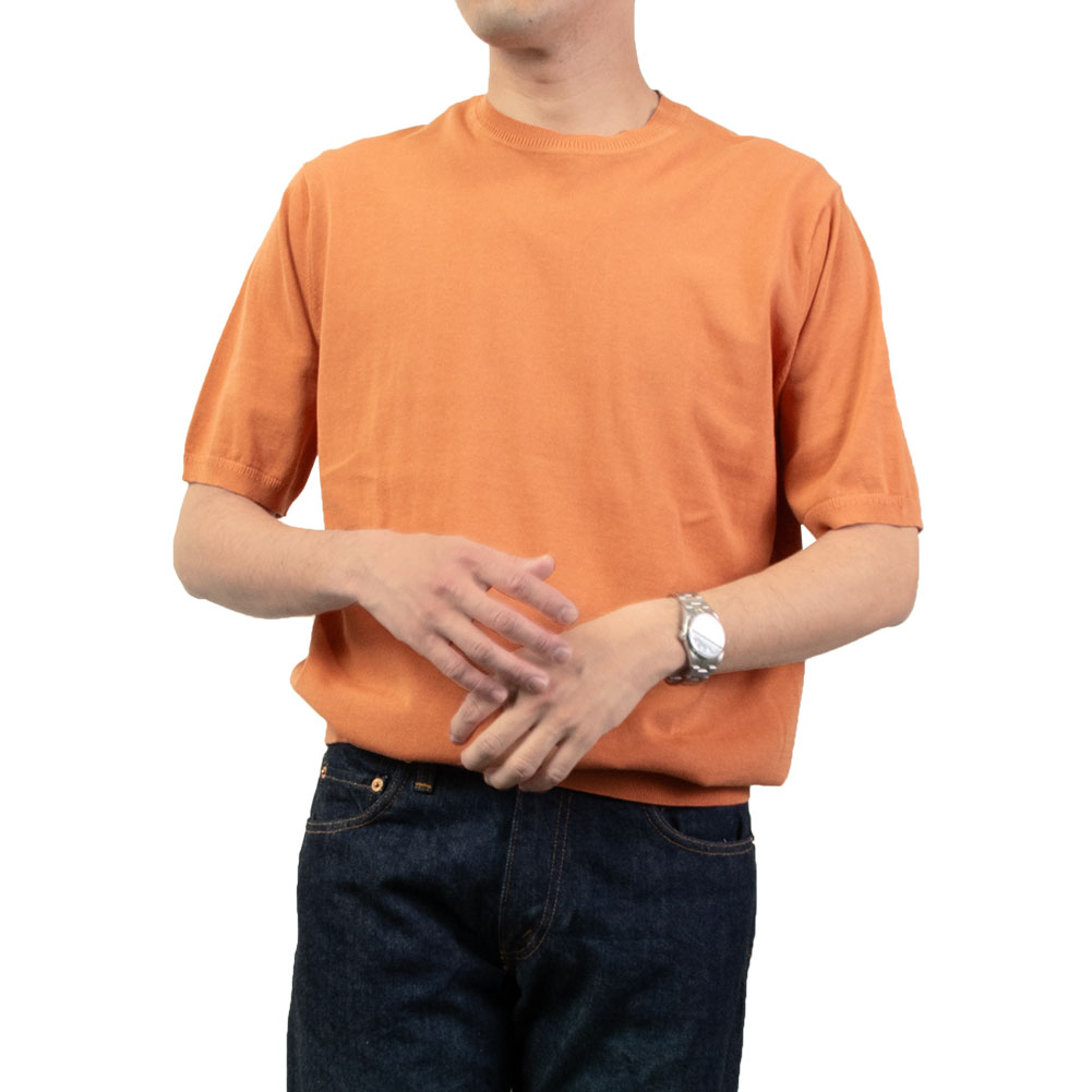 CHOYA URBAN STYLE  サマーニット 天竺編み 天竺ニット 半袖 夏 オレンジ  ビジカジ オフィスカジュアル 抗菌 防臭 綿100％
