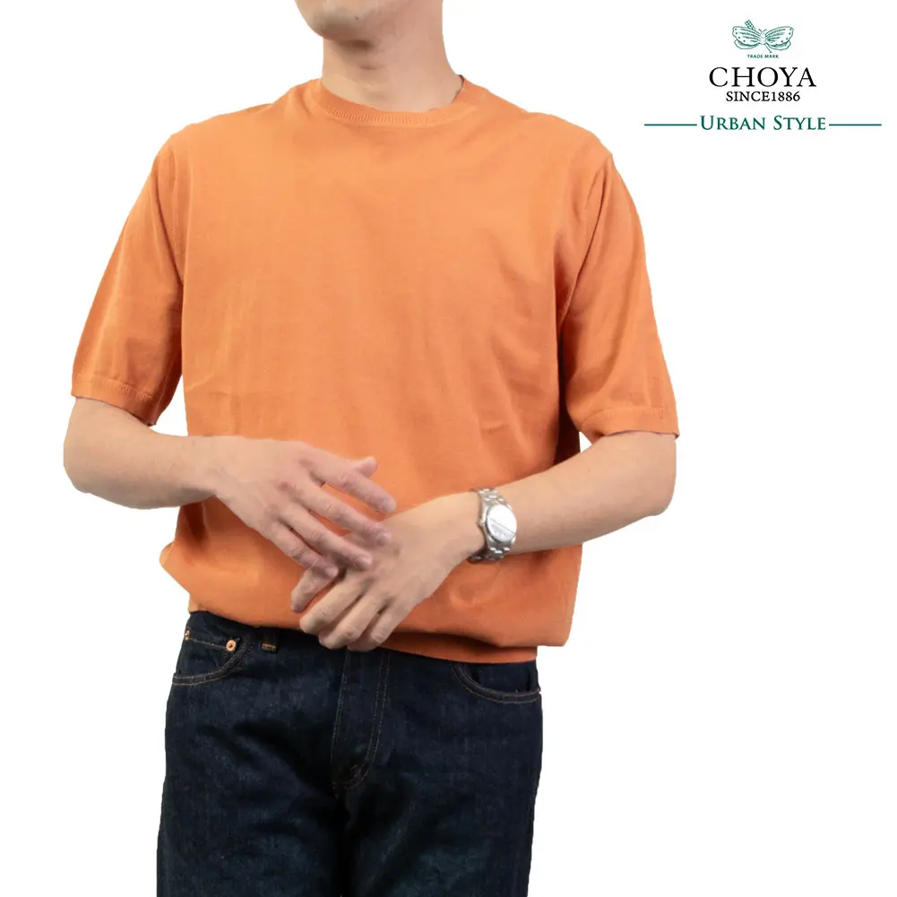 CHOYA URBAN STYLE  サマーニット 天竺編み 天竺ニット 半袖 夏 オレンジ  ビジカジ オフィスカジュアル 抗菌 防臭 綿100％