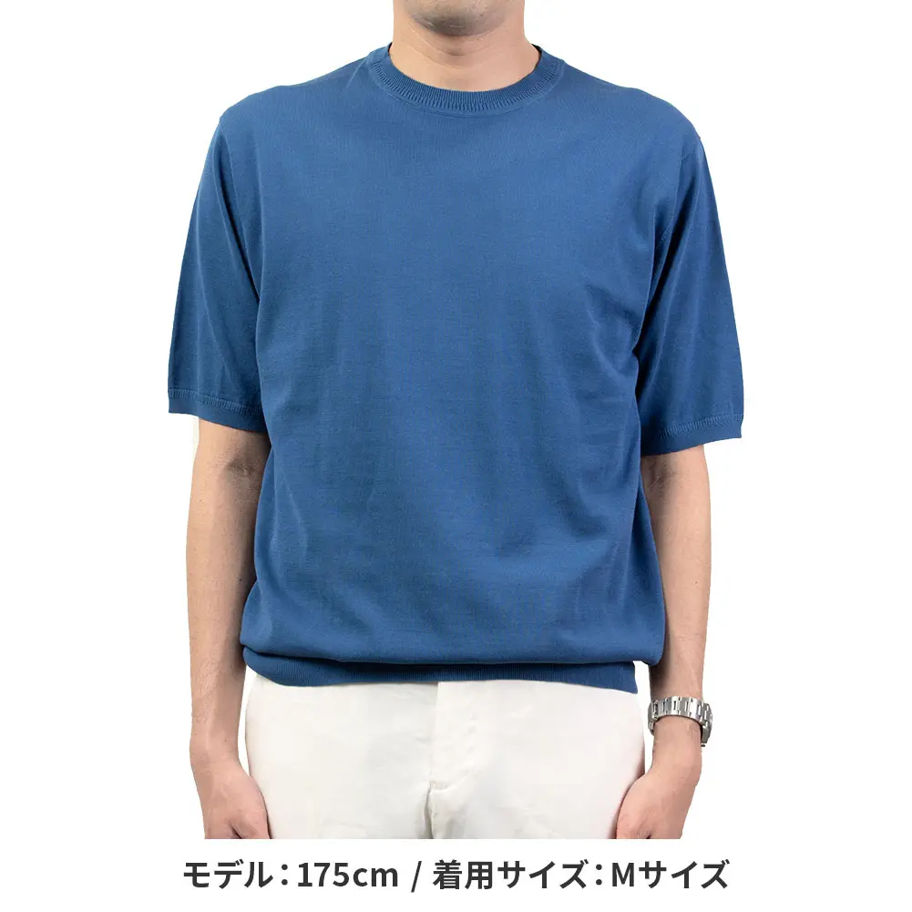 CHOYA URBAN STYLE  サマーニット 天竺編み 天竺ニット 半袖 夏 ブルー 青  ビジカジ オフィスカジュアル 抗菌 防臭 綿100％