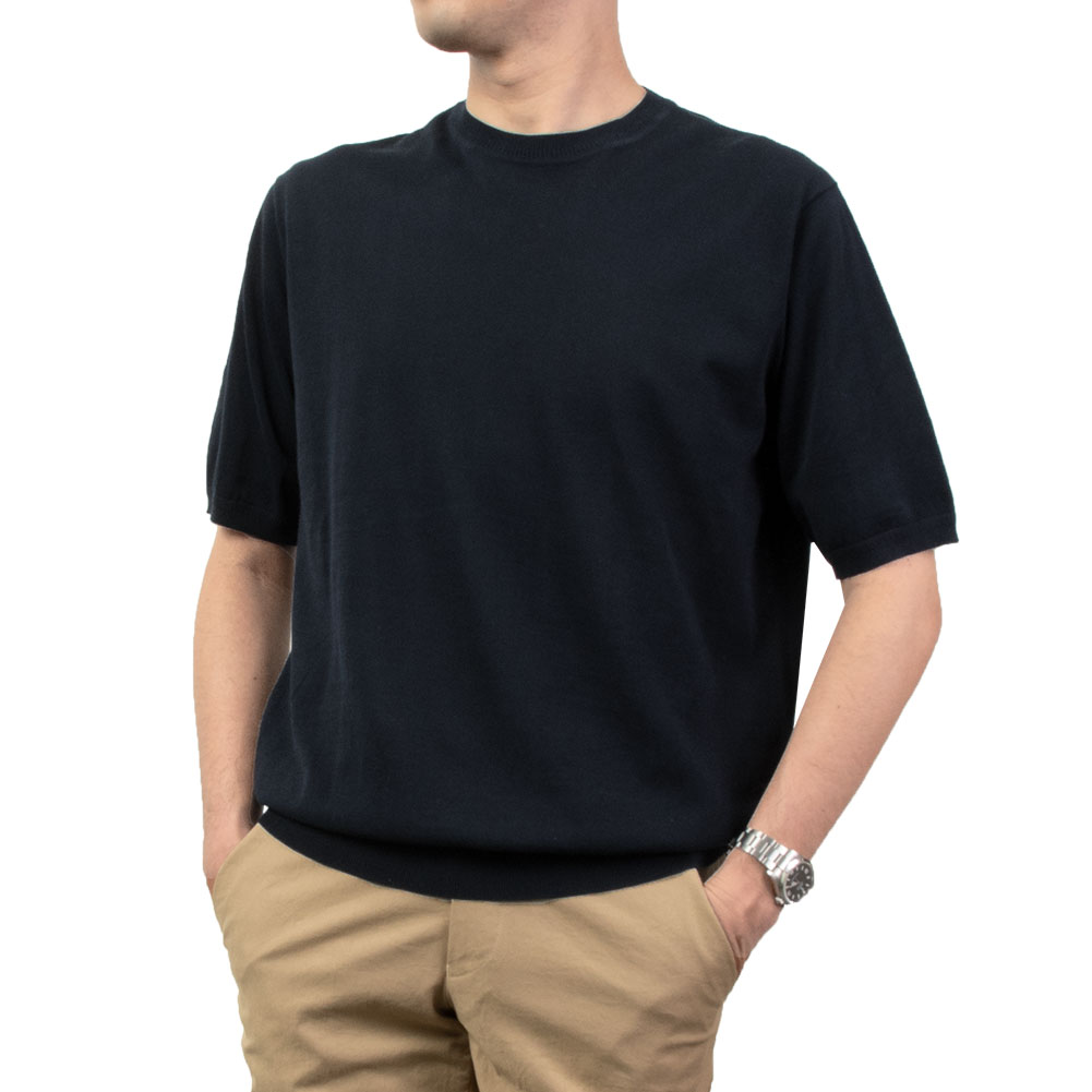 CHOYA URBAN STYLE  サマーニット 天竺編み 天竺ニット 半袖 夏 ネイビー 紺  ビジカジ オフィスカジュアル  抗菌 防臭 綿100％