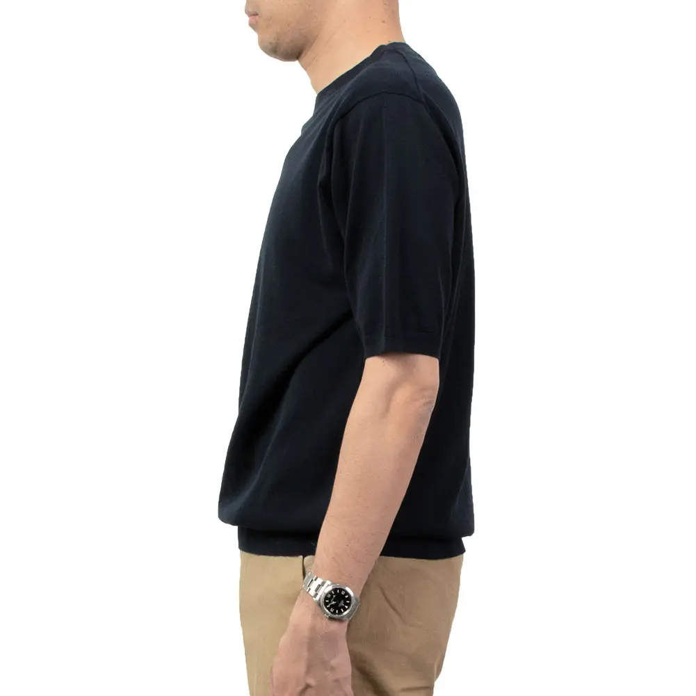 CHOYA URBAN STYLE  サマーニット 天竺編み 天竺ニット 半袖 夏 ネイビー 紺  ビジカジ オフィスカジュアル  抗菌 防臭 綿100％