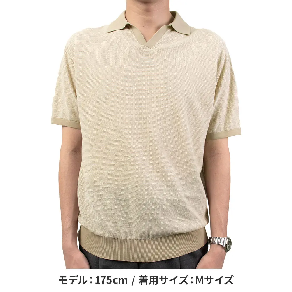 CHOYA URBAN STYLE  サマーニット ニットポロシャツ 半袖 夏 ベージュ ビジカジ オフィスカジュアル 抗菌 防臭 綿100％