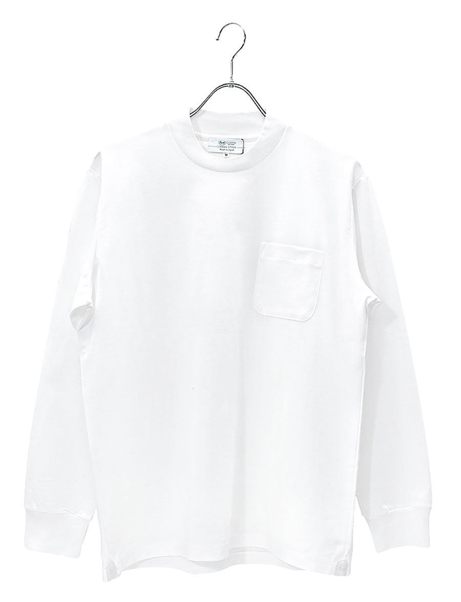 Tシャツ 長袖 綿100% クルーネック ハイバック 全3色 白