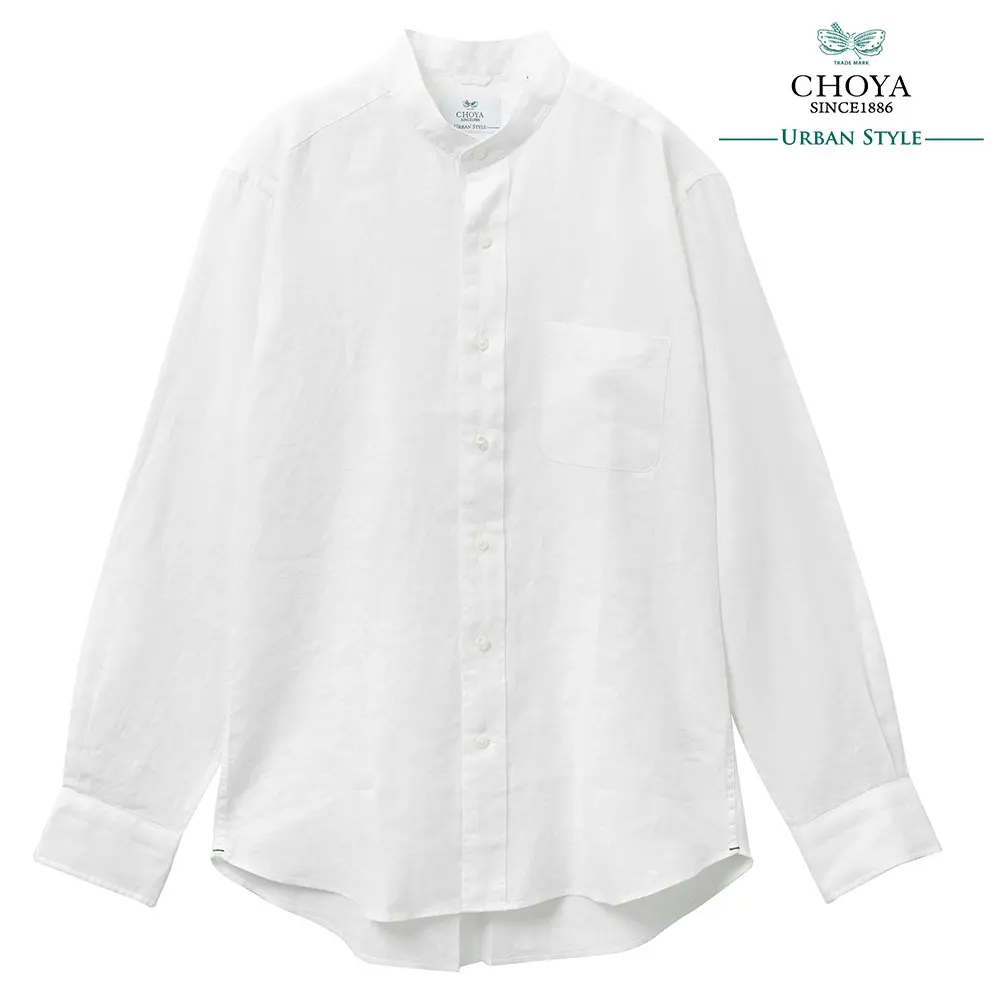CHOYA URBAN STYLE カジュアルシャツ リネンシャツ スタンドカラー 白 ホワイト 麻100％ 春夏