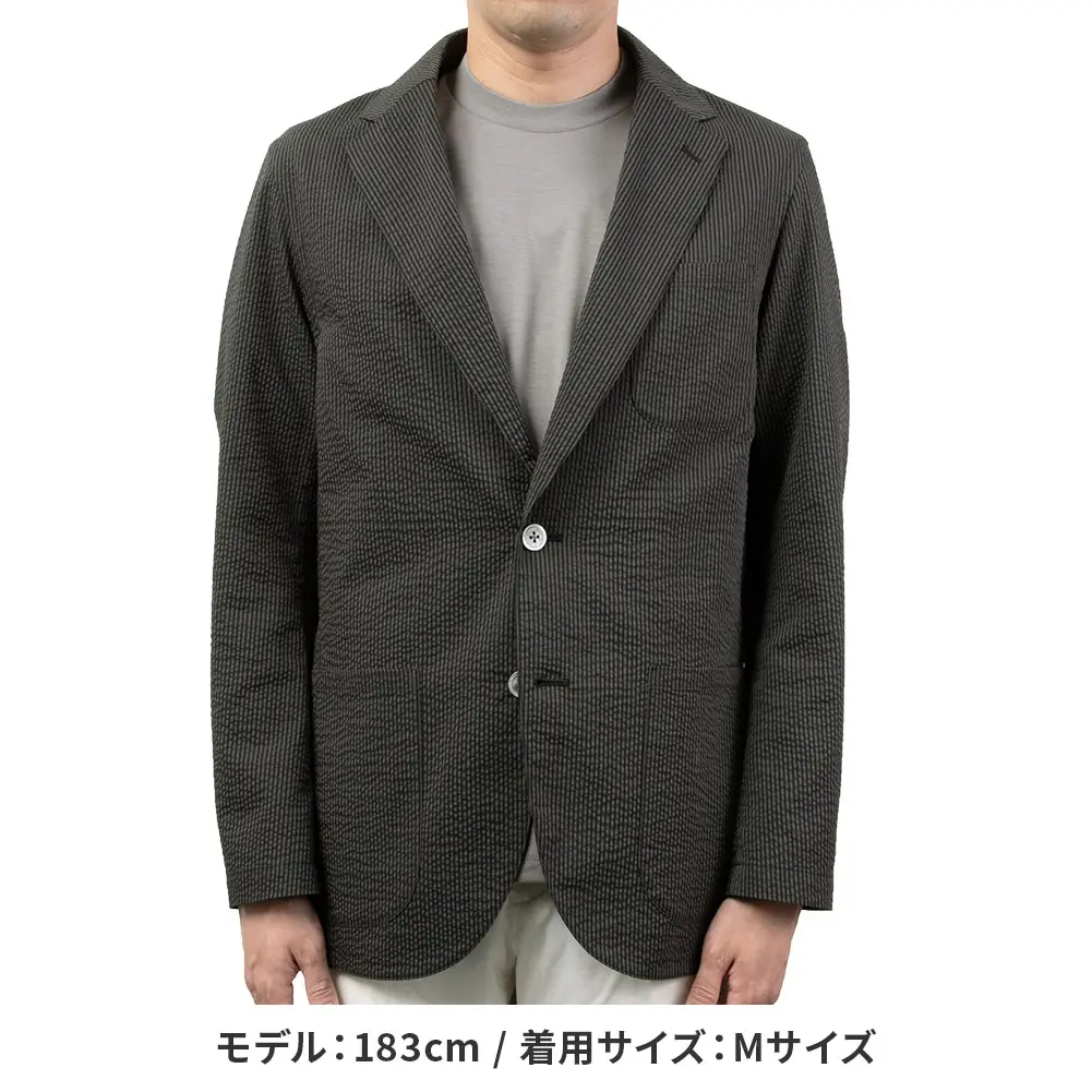 ジャケット シアサッカー カジュアル オフィスカジュアル クールビズ モスグリーン ストライプ CHOYA URBANSTYLE（ラッピング不可）
