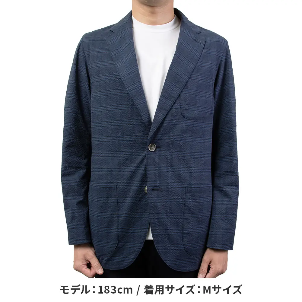 ジャケット シアサッカー カジュアル オフィスカジュアル クールビズ ブルーチェック ネイビー CHOYA URBANSTYLE（ラッピング不可）