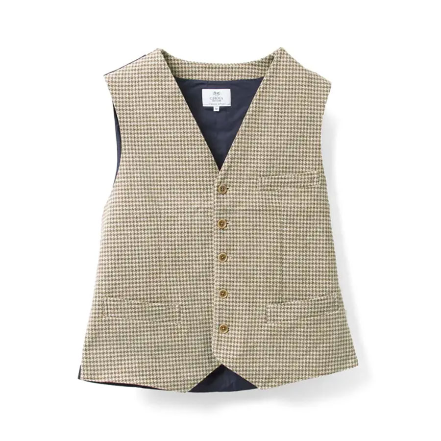 CHOYA URBAN STYLE ジレ ベスト コットンツイード ブラウン ベージュ 茶色 ハウンドトゥース 千鳥格子 綿100%