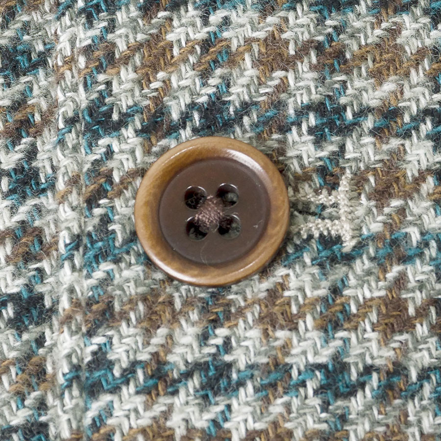 CHOYA URBAN STYLE ジレ ベスト コットンツイード 茶色 ブラウン 青緑 ハウンドトゥース 千鳥格子 綿100%